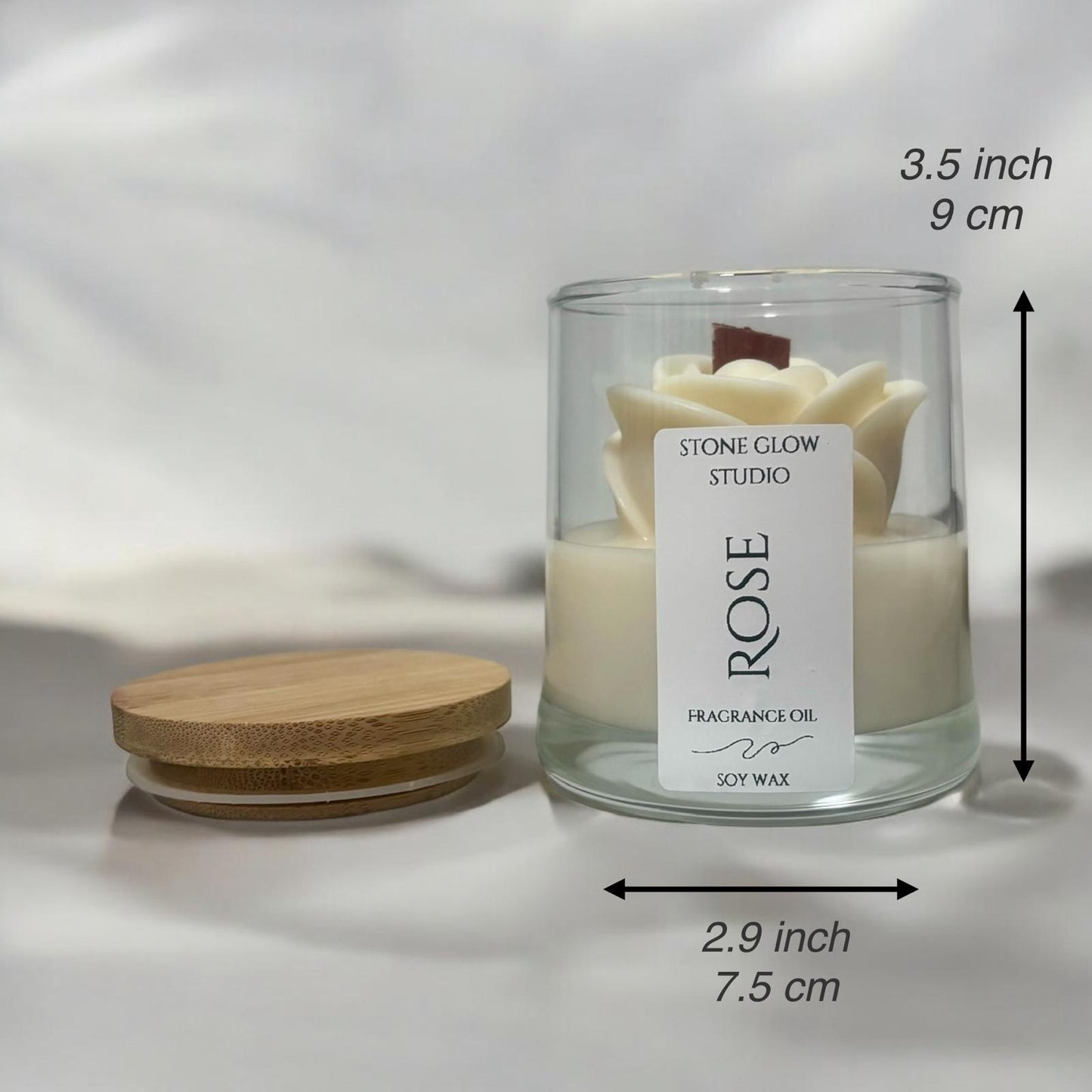 Rose Candle, Glass Jar, Cherry Wood Wick.