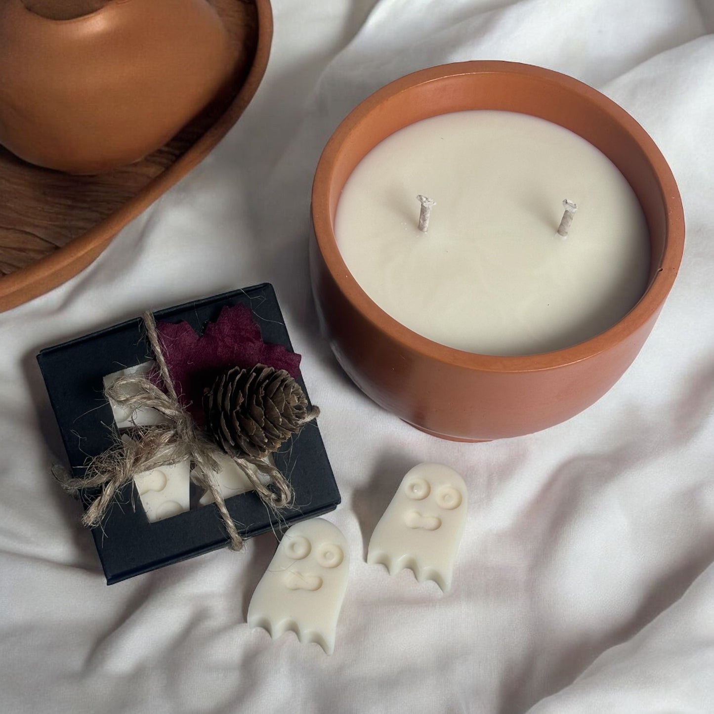 Orange Candle Bowl, Mini - Ghosts.