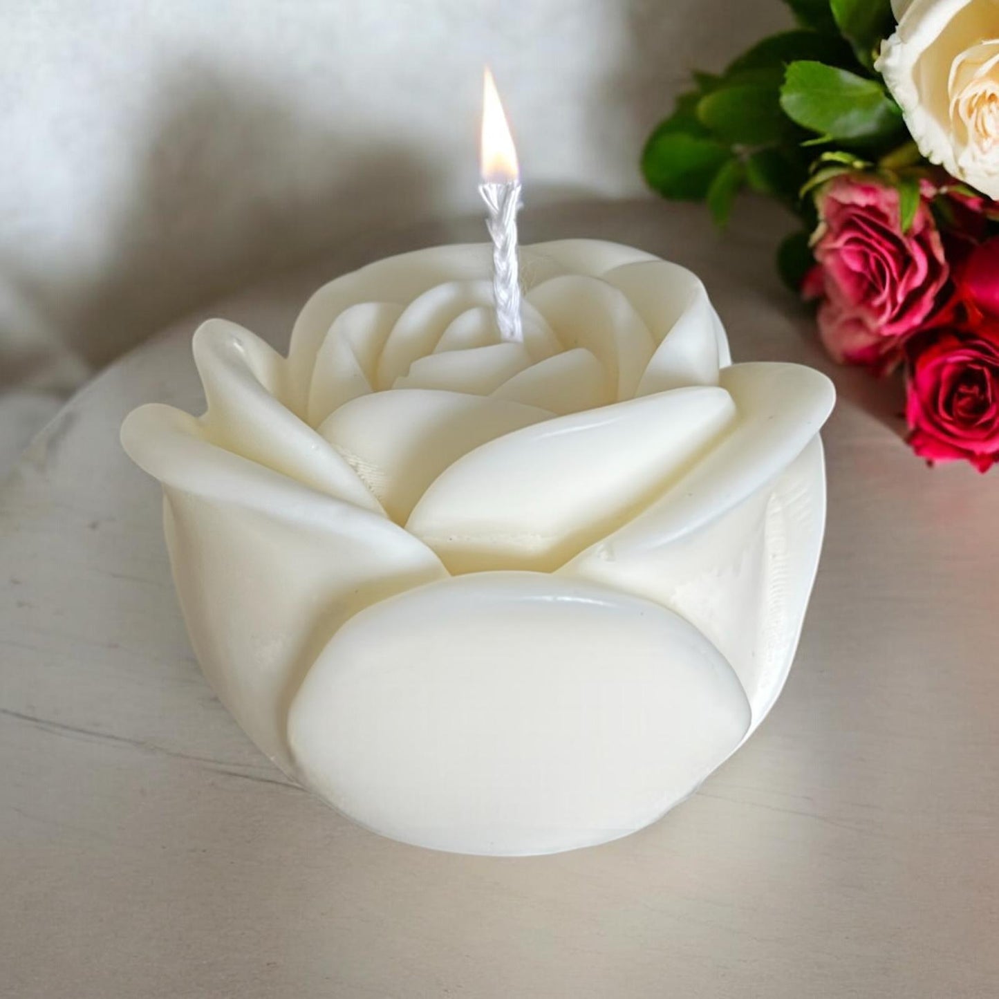 Pillar Rose Scented Candle, Organic Soy Wax, Decorative Candle.