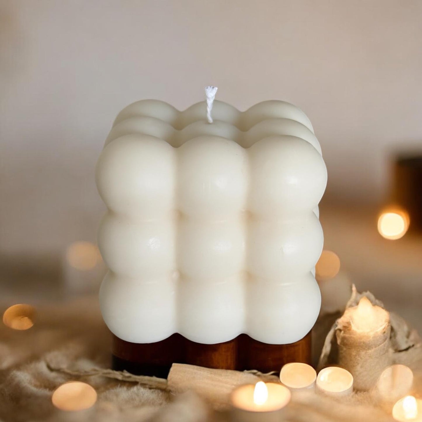 Pillar Cube Scented Candle, Organic Soy Wax, Decorative Candle.
