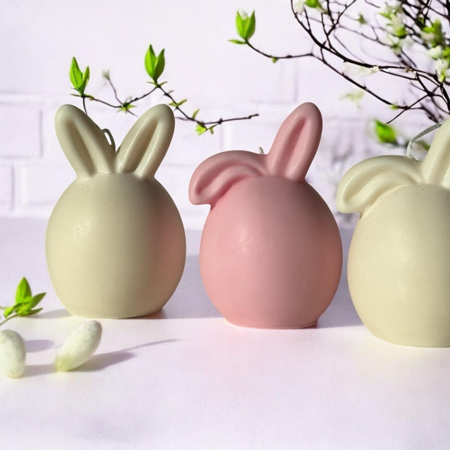 Set of 3 Bunnies Scented Pillar Candle, Easter Candles, Organic Soy Wax, Decorative Candle