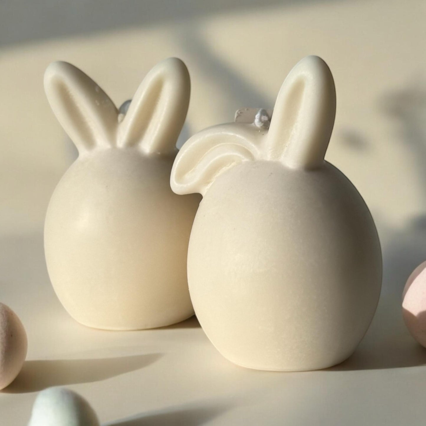 Set of 2 Bunnies Scented Pillar Candles, Easter Candles, Organic Soy Wax, Decorative Candle, Handmade