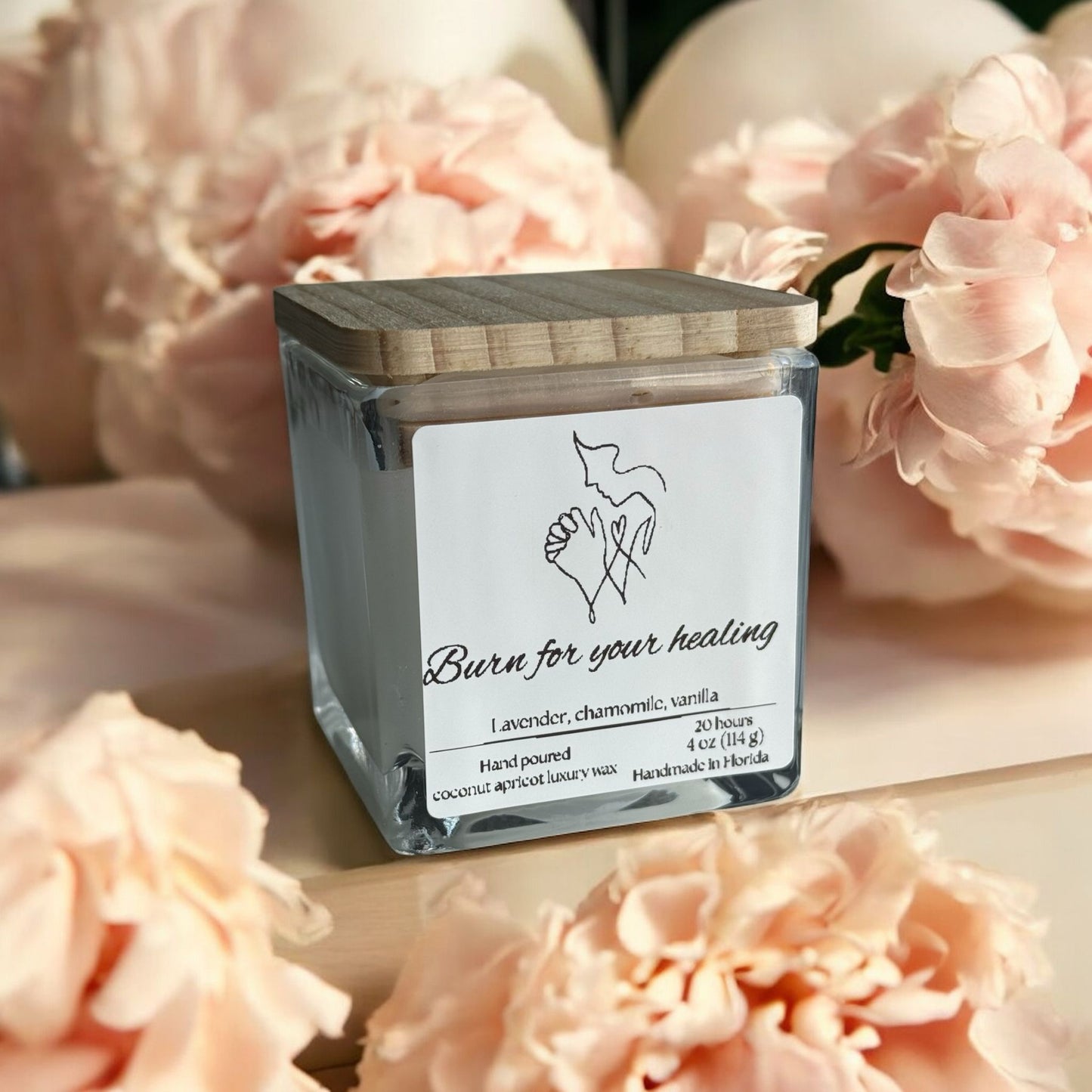 Burn for your healing, Square Glass Jar Candle
