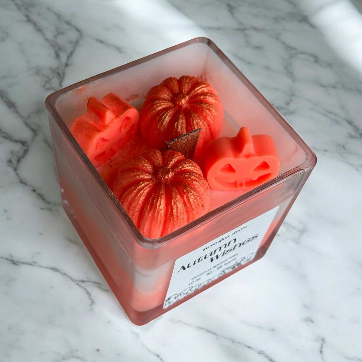 Autumn Wishes Halloween Square Glass Jar Candle