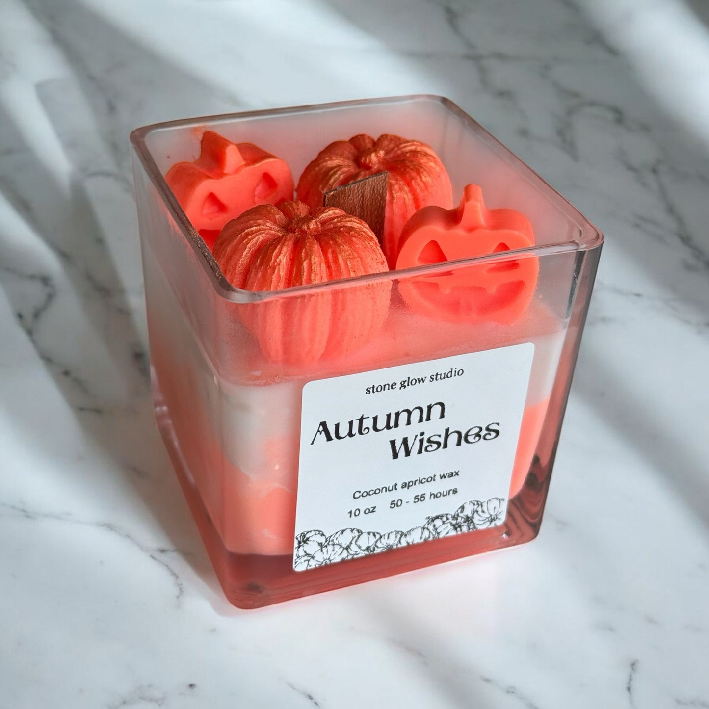 Autumn Wishes Halloween Square Glass Jar Candle