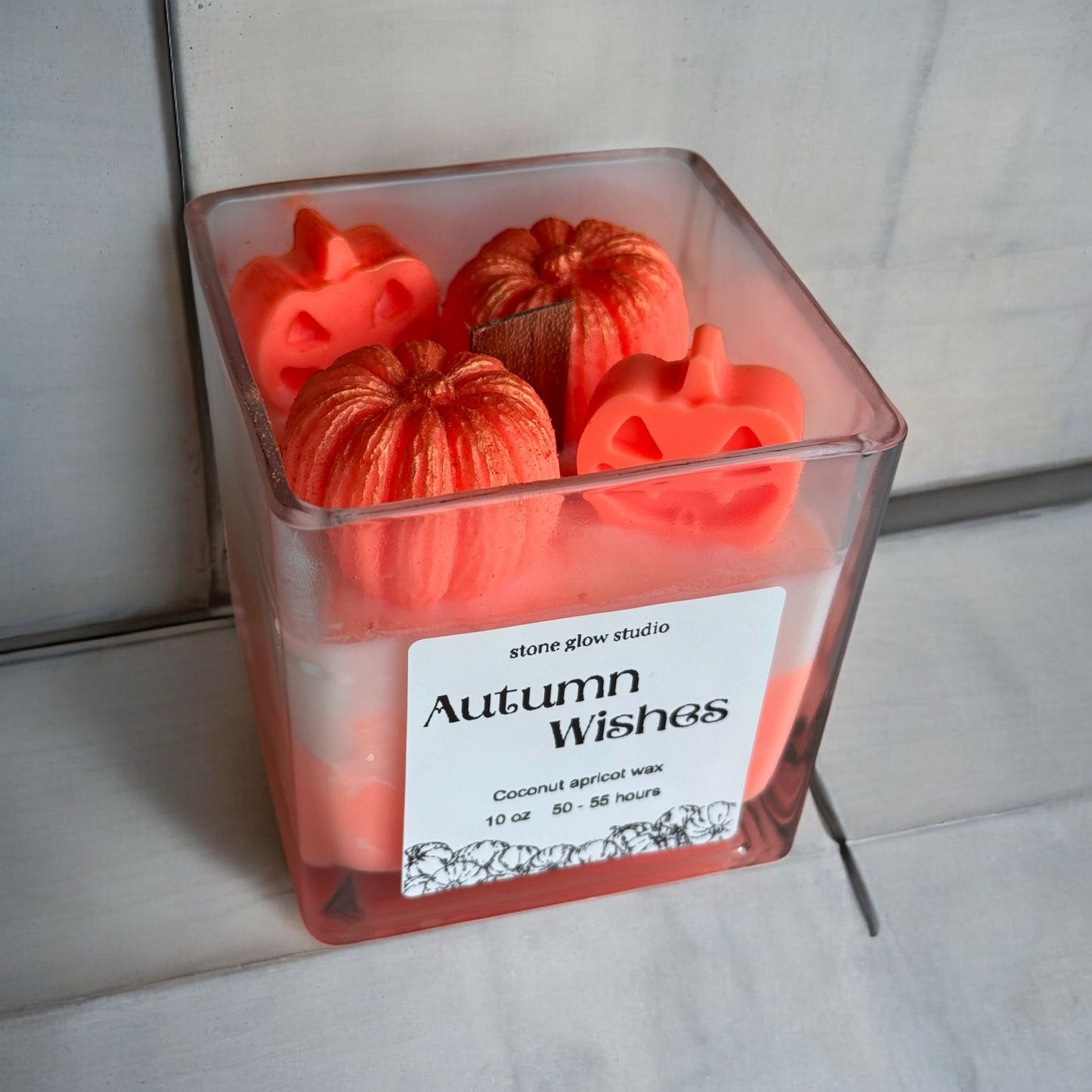 Autumn Wishes Halloween Square Glass Jar Candle