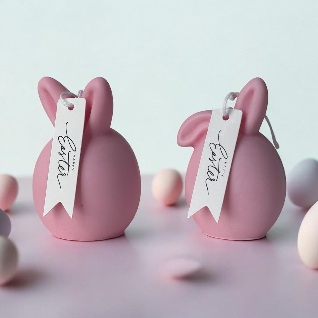 Set of 2 Bunnies Scented Pillar Candles, Easter Candles, Organic Soy Wax, Decorative Candle