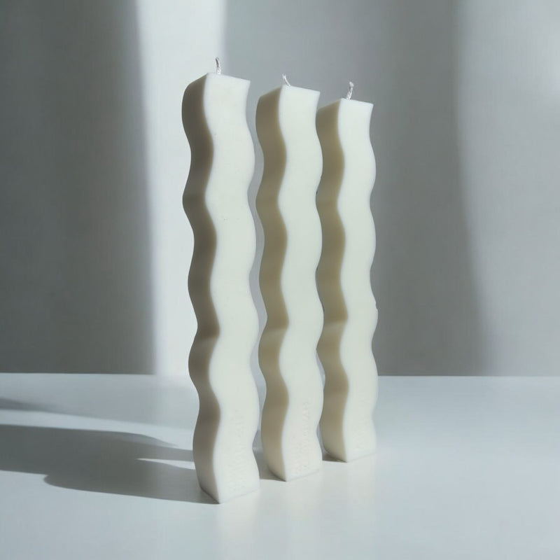Wavy Strip Candles, Set of 3.