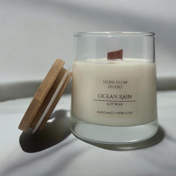 Glass Jar Candle, Cherry Wood Wick.
