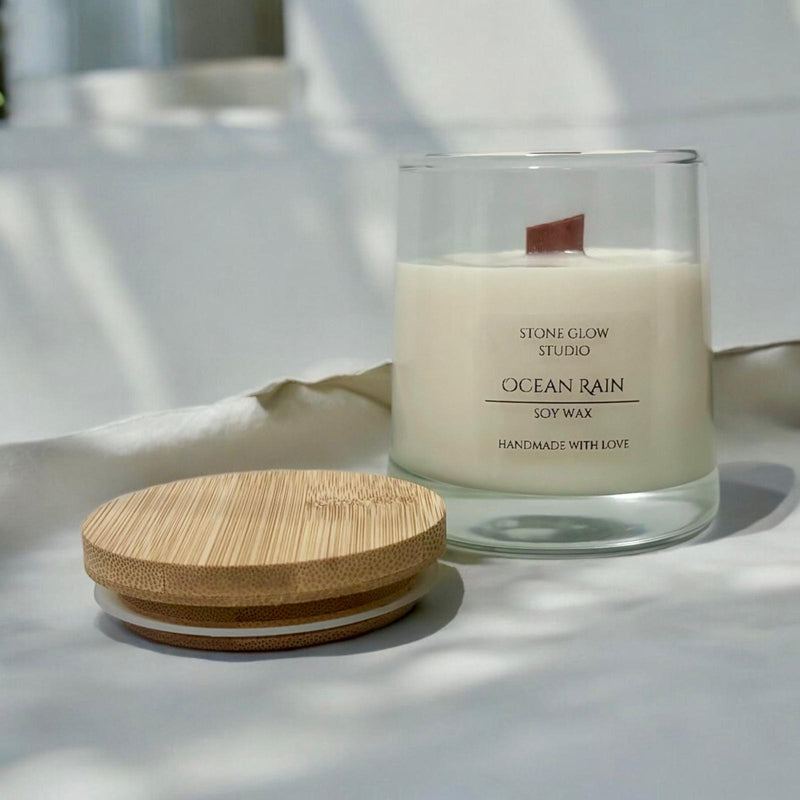 Glass Jar Candle, Cherry Wood Wick.