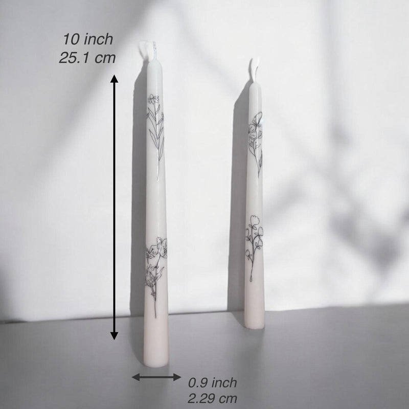 Set of 2 Taper Candles with Flowers.
