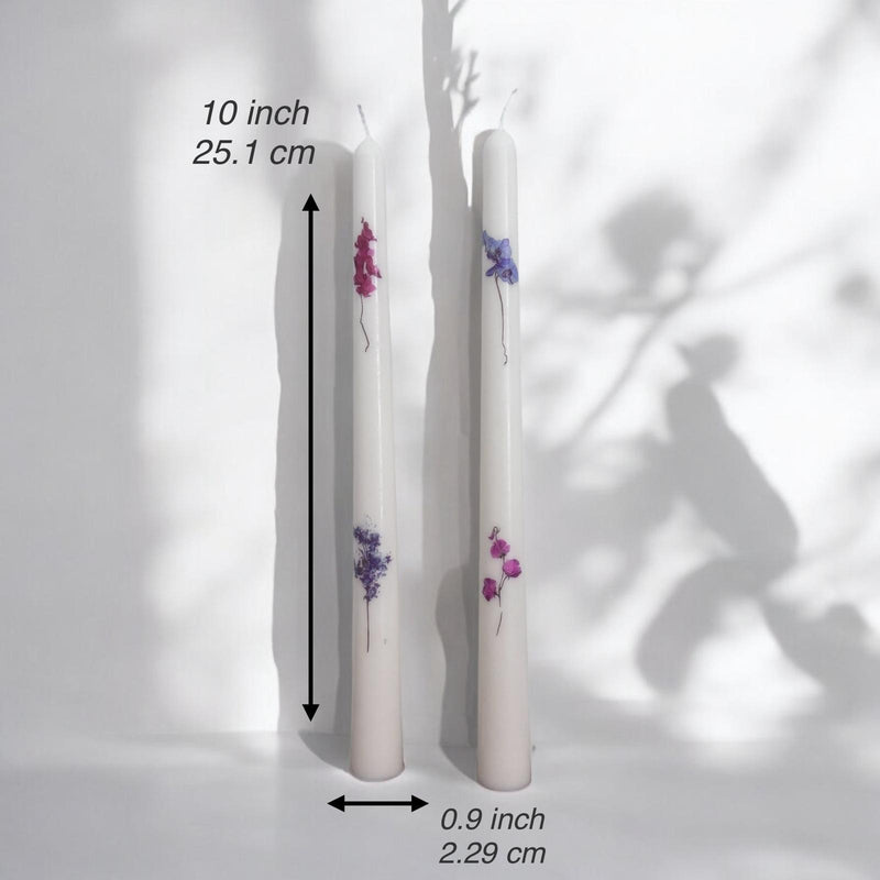 Set of 2 Taper Candles with Colorful Flowers.