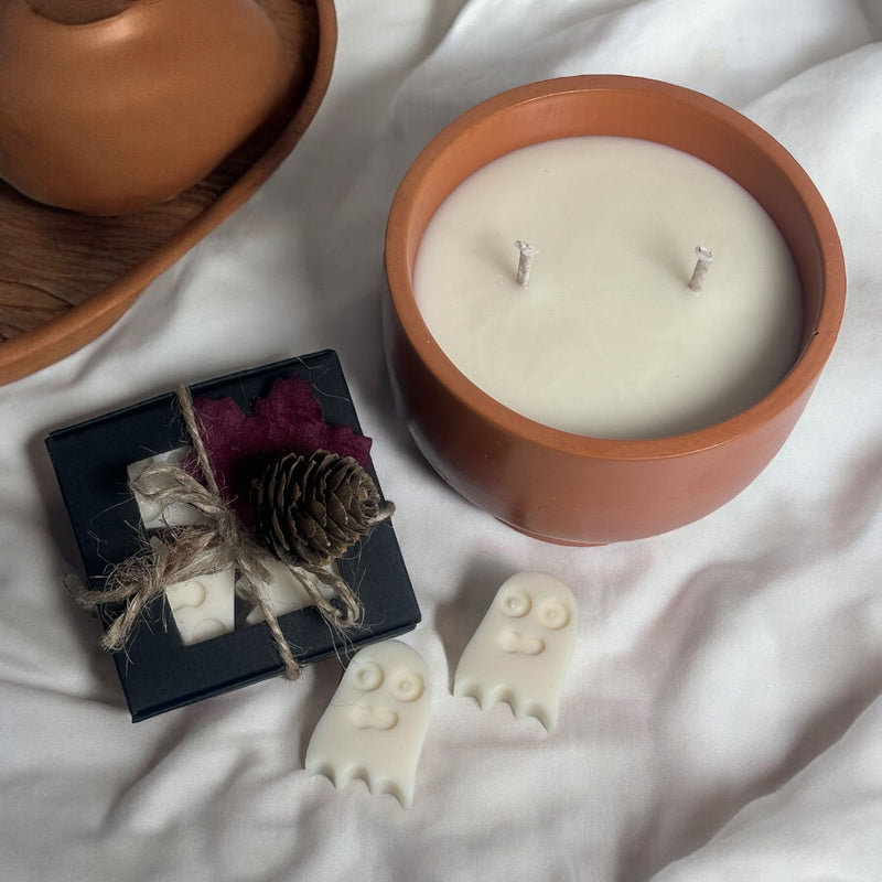 Orange Candle Bowl, Mini - Ghosts.