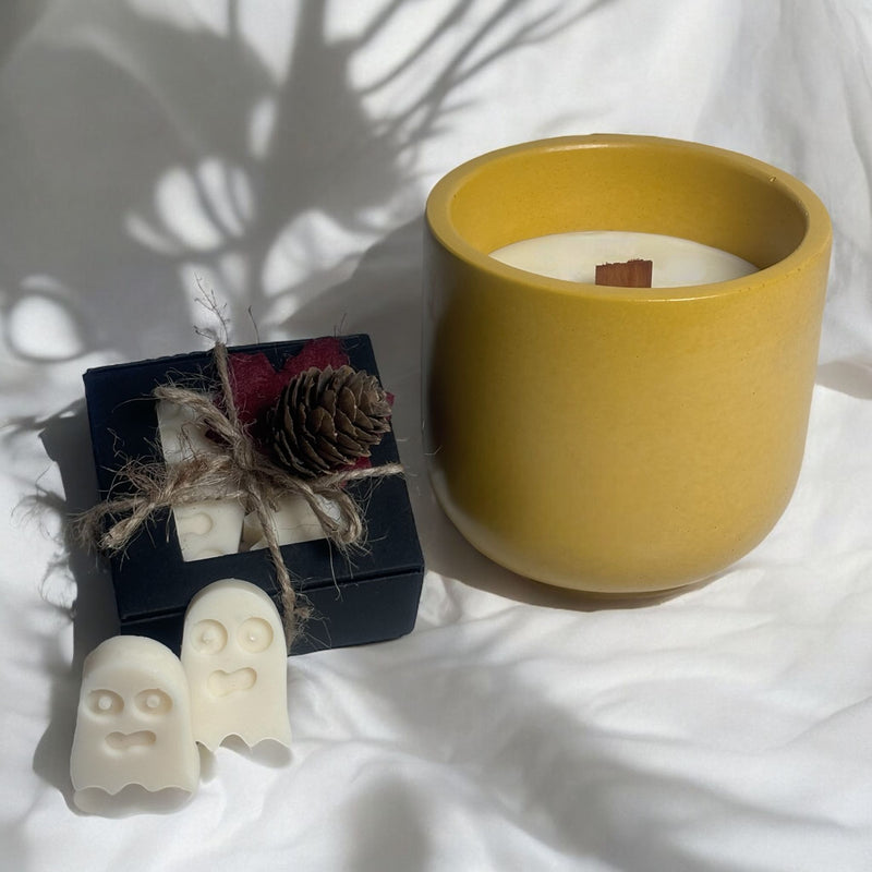 Classic Yellow Candle Jar, Mini - Ghosts.