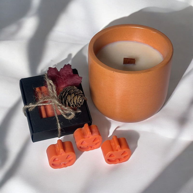 Orange Classic Jar Candle, Pumpkin Wax Melts.