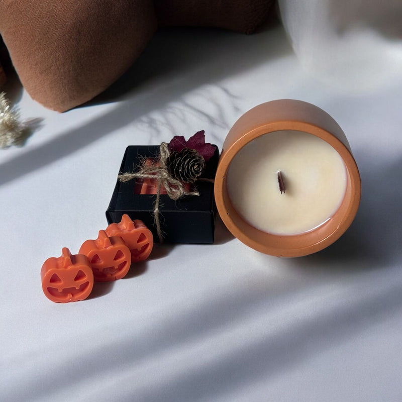 Orange Classic Jar Candle, Pumpkin Wax Melts.