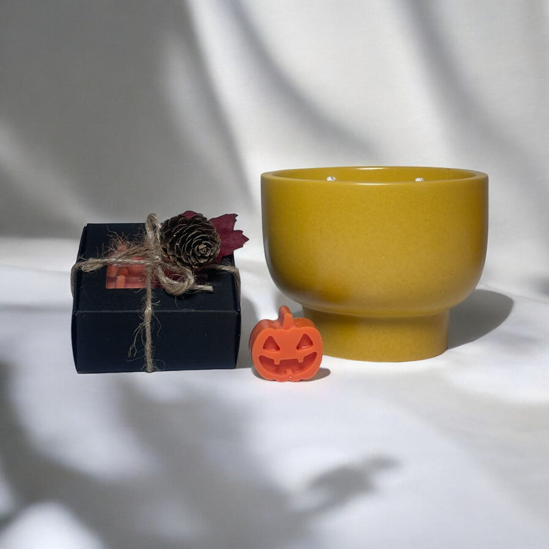Yellow Candle Bowl, Pumpkin Wax Melts.