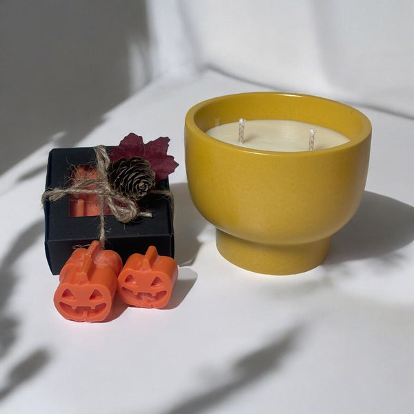 Yellow Candle Bowl, Pumpkin Wax Melts.