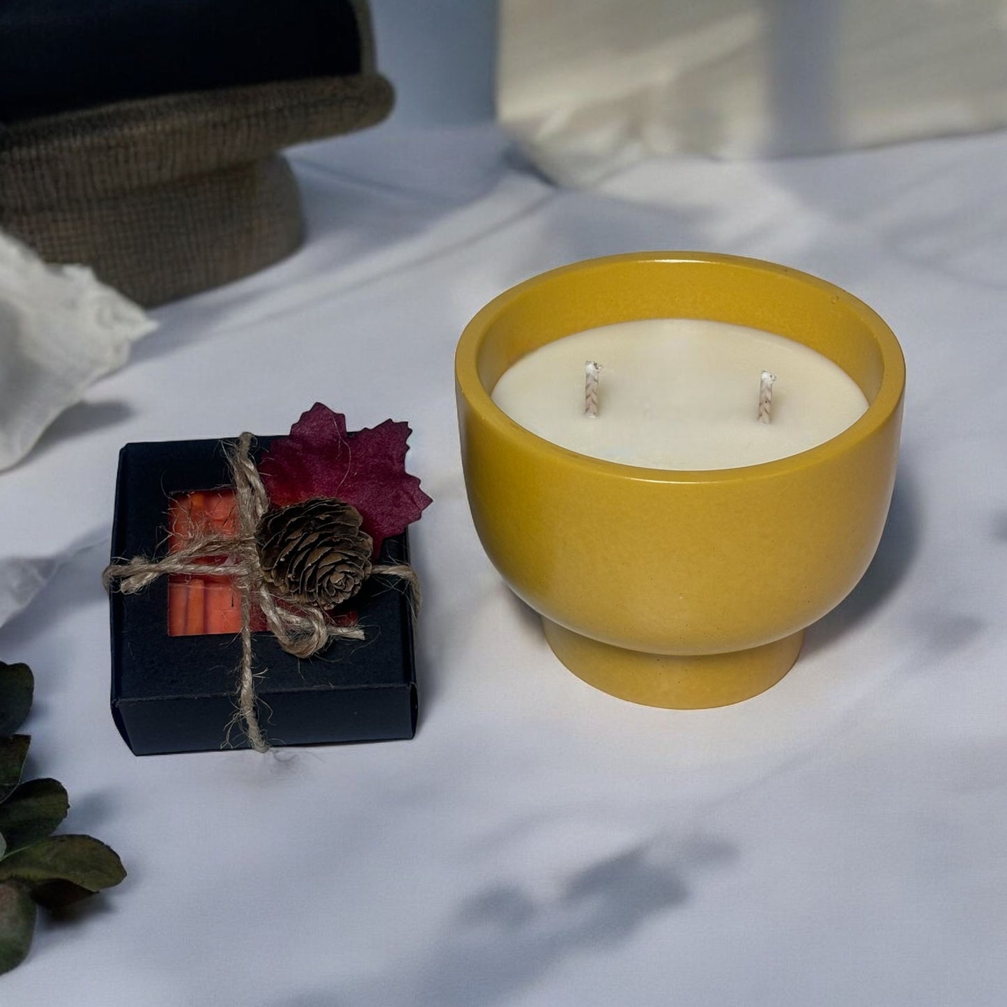 Yellow Candle Bowl, Pumpkin Wax Melts.