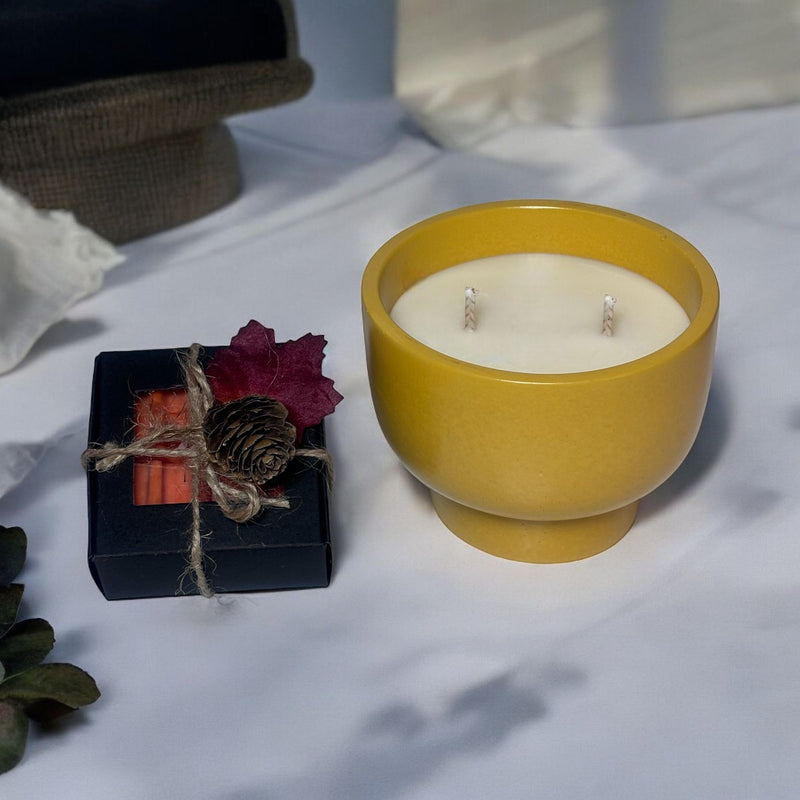 Yellow Candle Bowl, Pumpkin Wax Melts.