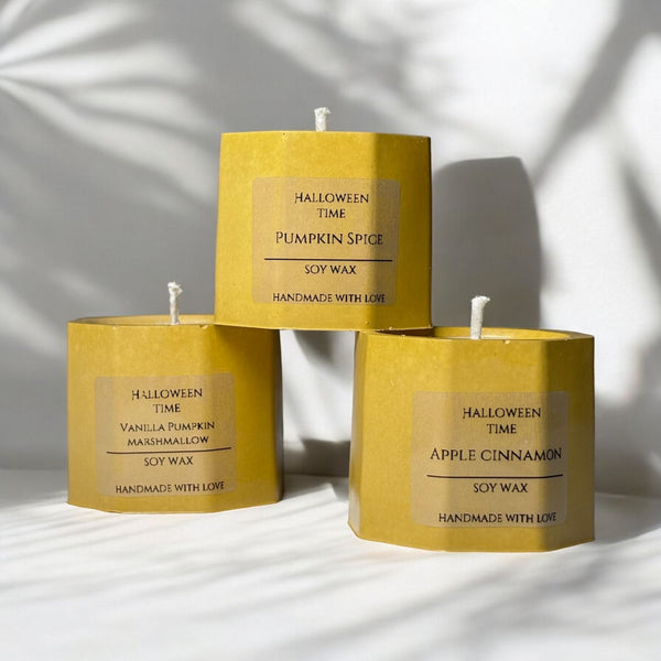 Yellow Halloween Set of 3 Small Candles.