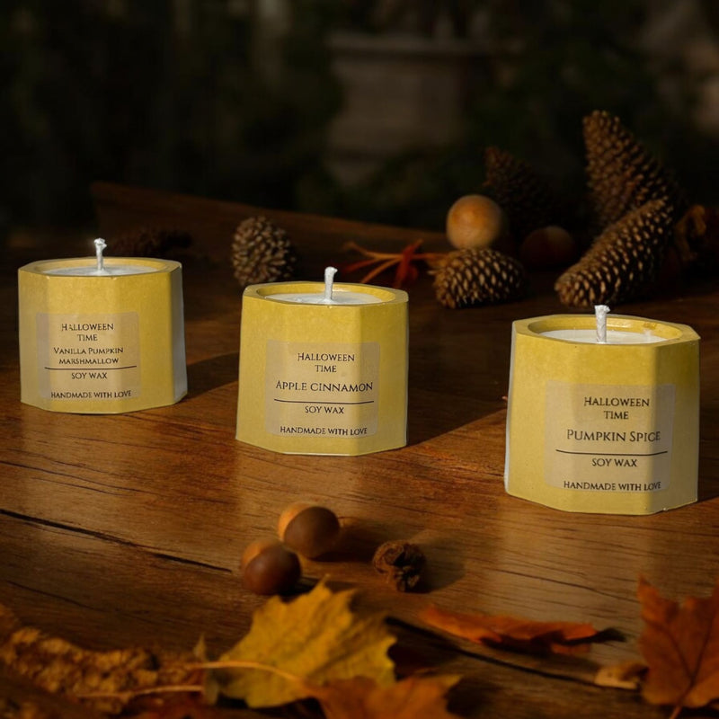Yellow Halloween Set of 3 Small Candles.