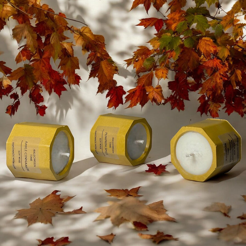 Yellow Halloween Set of 3 Small Candles.