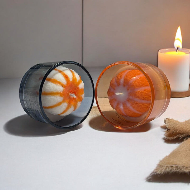 Pumpkin Set of Two Glass Jar Candles.
