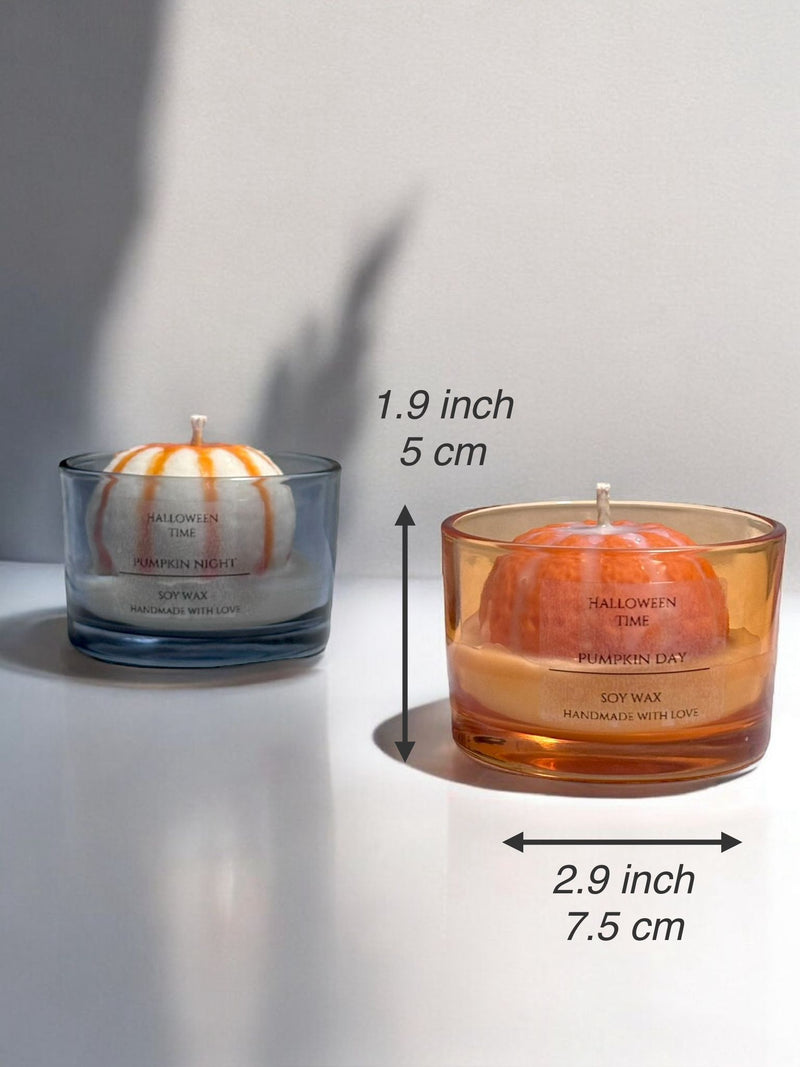 Pumpkin Set of Two Glass Jar Candles.