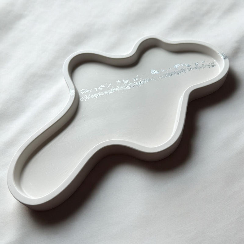 Aesthetic Gypsum Coaster Tray. Elegant tray, Silver Desigh, Handmade Tray.
