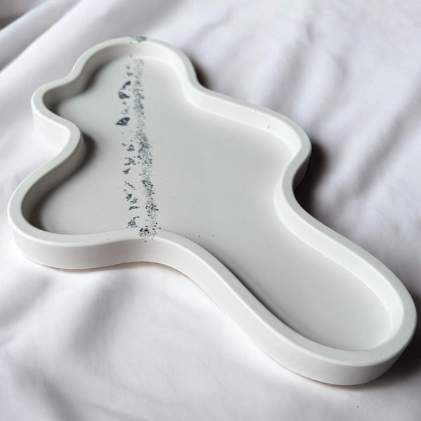 Aesthetic Gypsum Coaster Tray. Elegant tray, Silver Desigh, Handmade Tray.