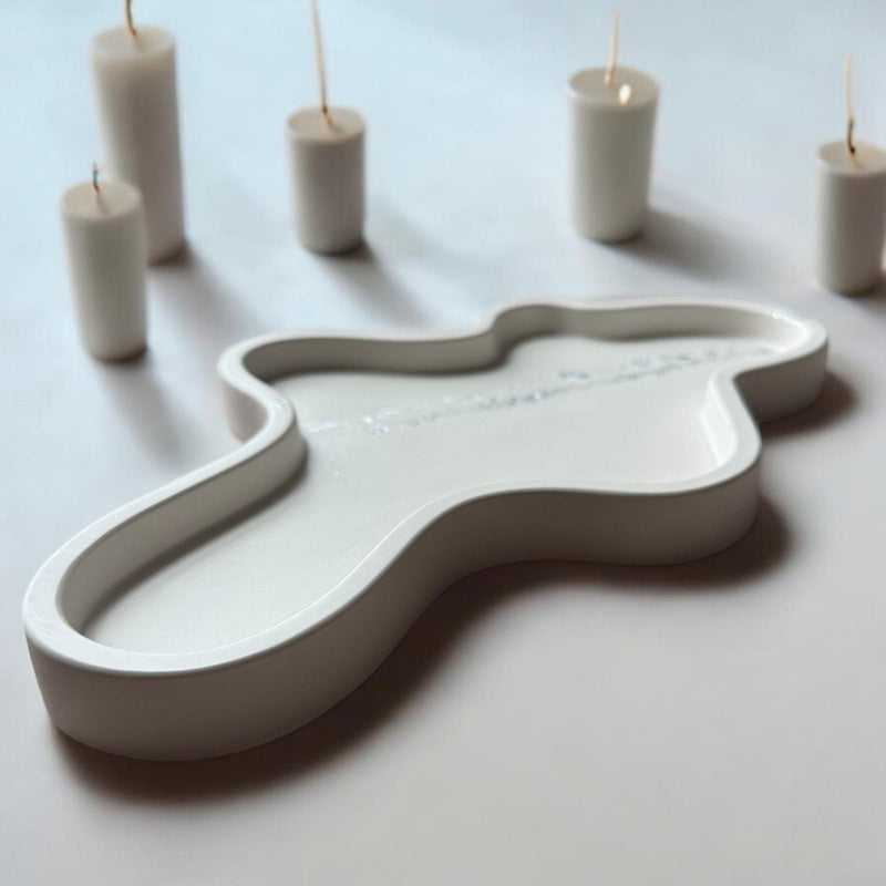 Aesthetic Gypsum Coaster Tray. Elegant tray, Silver Desigh, Handmade Tray.
