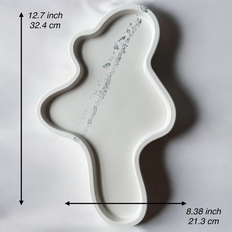 Aesthetic Gypsum Coaster Tray. Elegant tray, Silver Desigh, Handmade Tray.