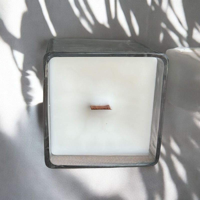 Large Square Glass Jar Candles, Cherry Wood Wick.