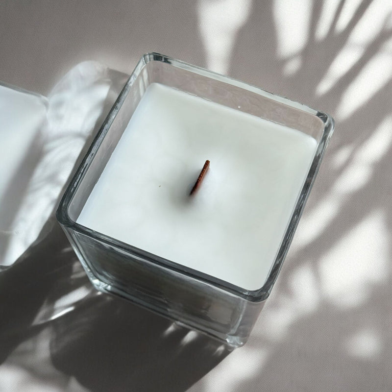 Large Square Glass Jar Candles, Cherry Wood Wick.