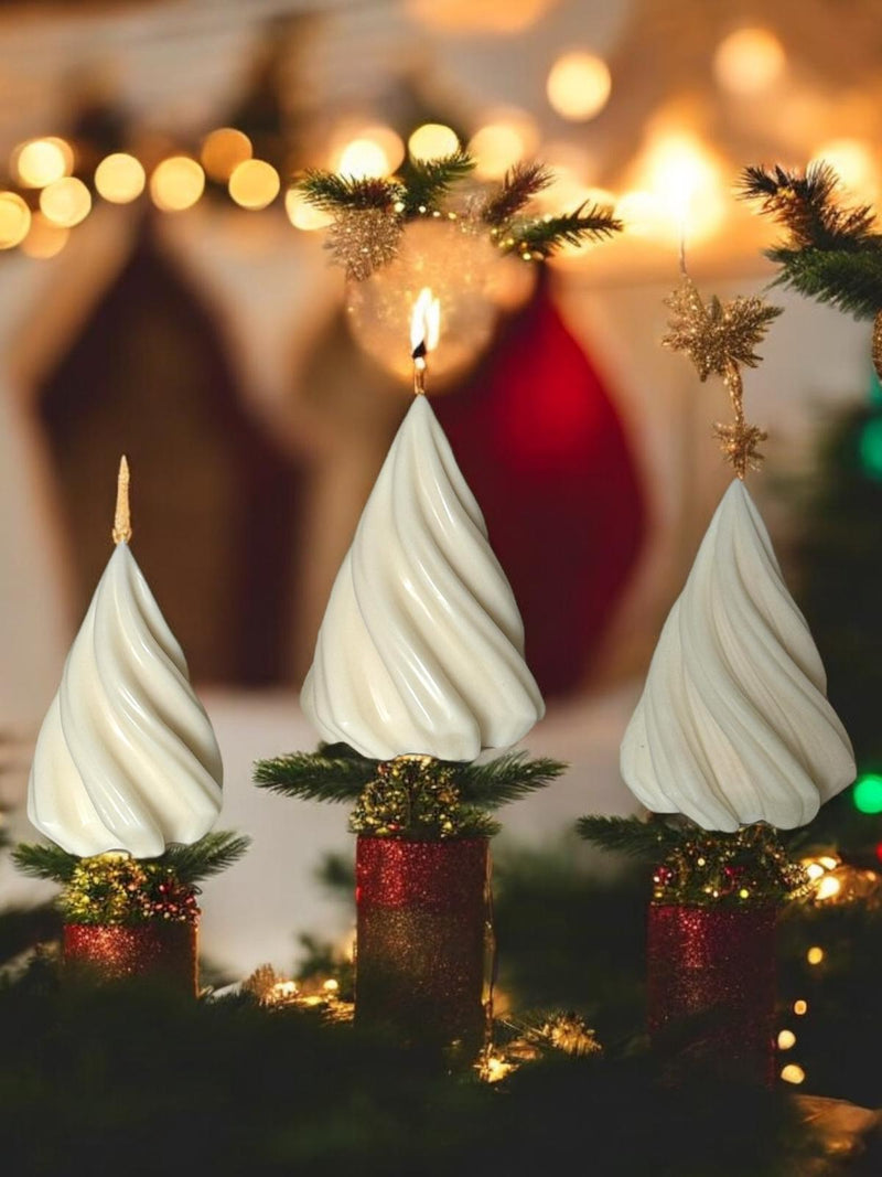 Pillar Christmas Tree Set of 3, Scented Candles, Organic Soy Wax.