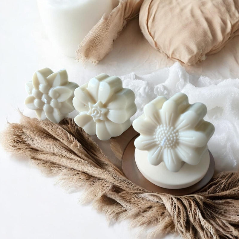 Pillar Flowers Scented Candles, Set of 3, Organic Soy Wax, Decorative Candle.