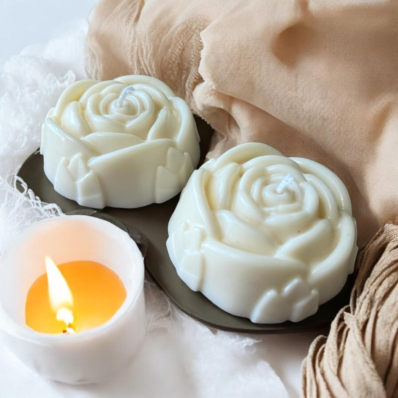 Pillar Flowers Scented Candles, Set of 2, Organic Soy Wax, Decorative Candle.