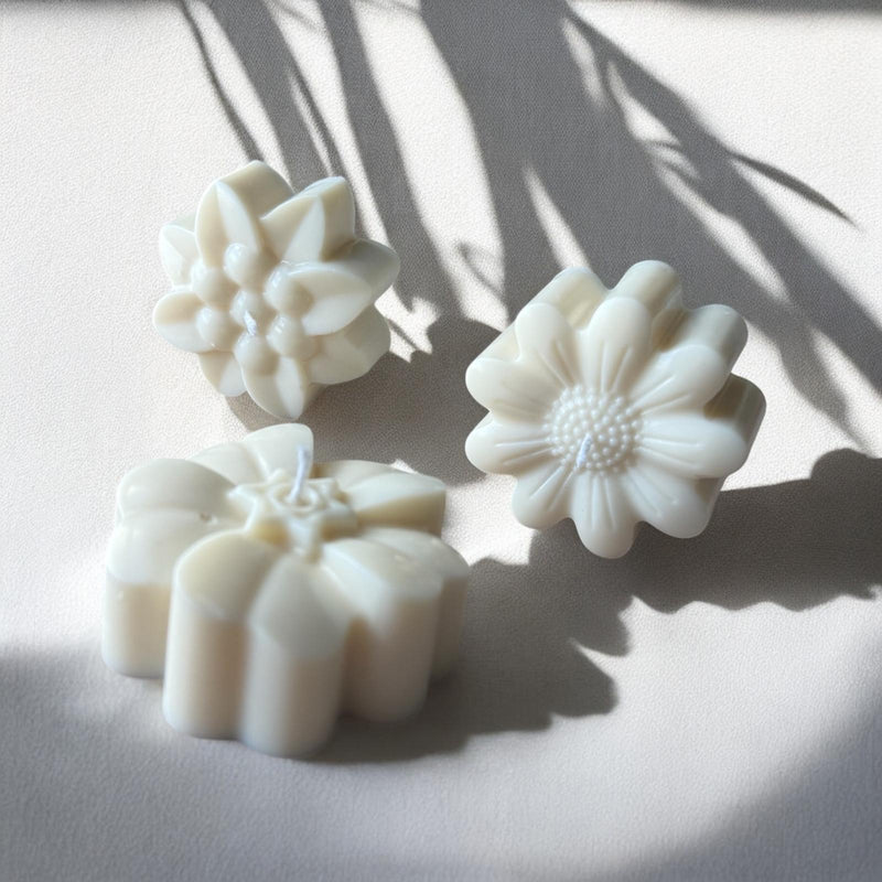 Pillar Flowers Scented Candles, Set of 3, Organic Soy Wax, Decorative Candle.