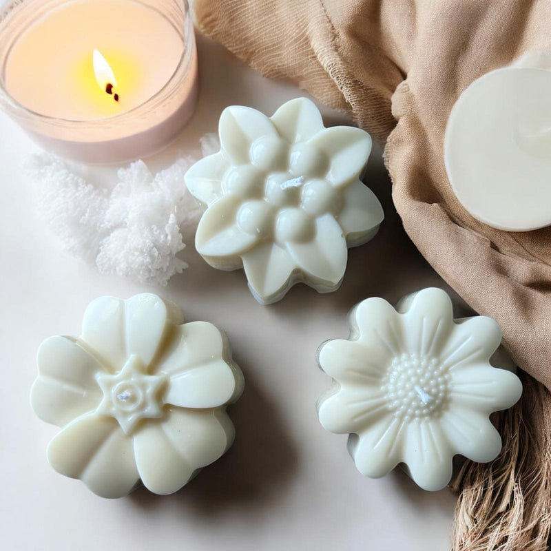 Pillar Flowers Scented Candles, Set of 3, Organic Soy Wax, Decorative Candle.