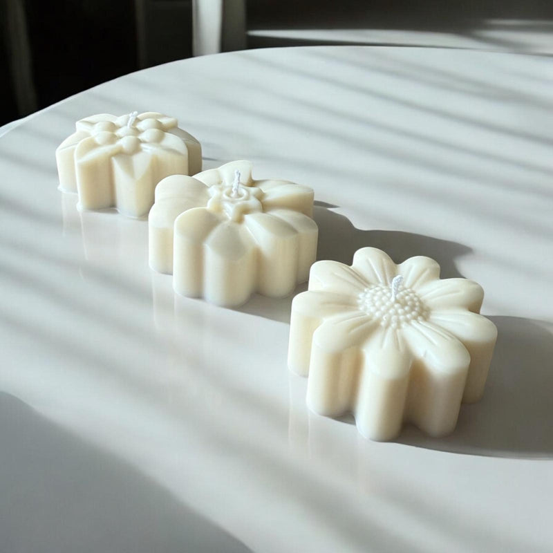 Pillar Flowers Scented Candles, Set of 3, Organic Soy Wax, Decorative Candle.