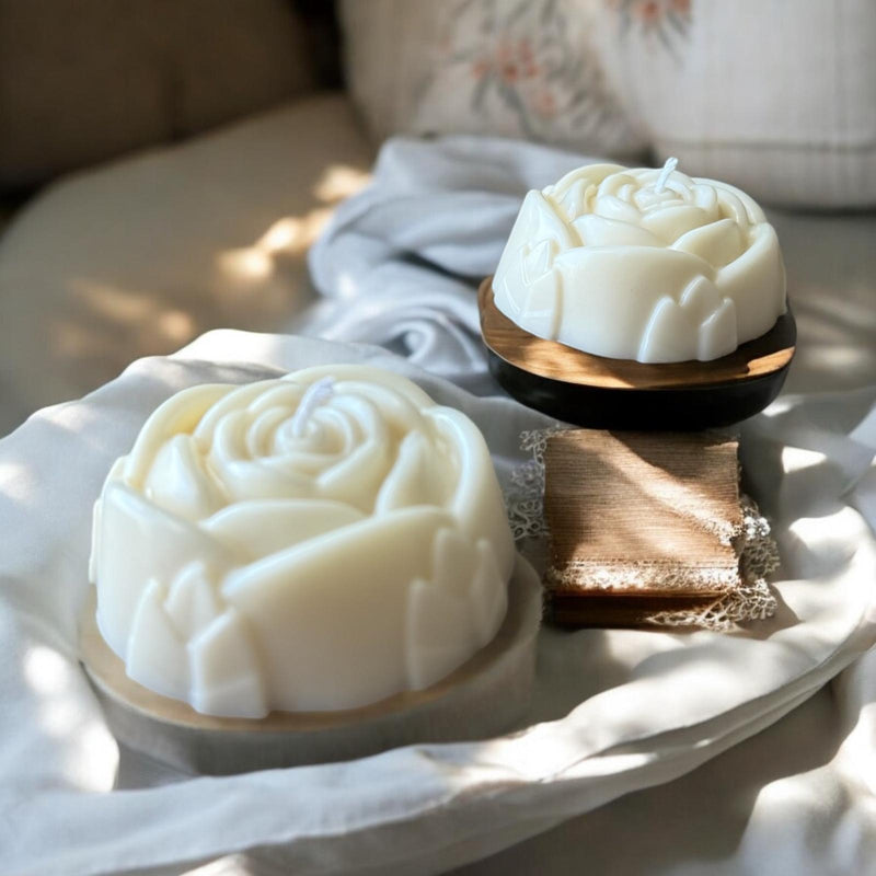 Pillar Flowers Scented Candles, Set of 2, Organic Soy Wax, Decorative Candle.