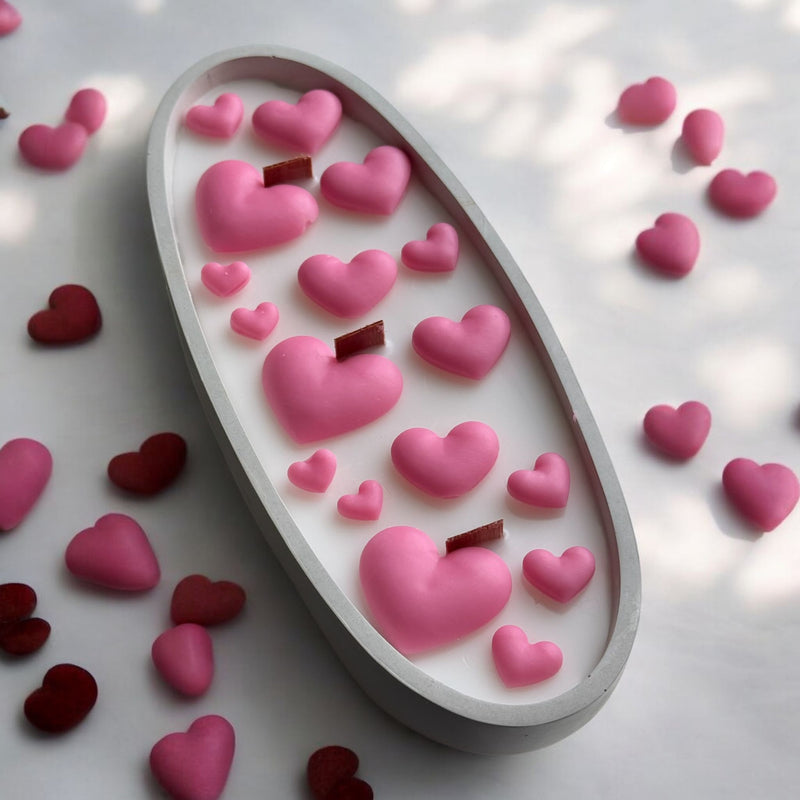 Concrete Boat Candle with Pink Hearts on Top