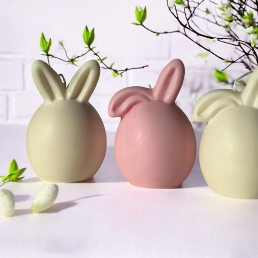 Set of 3 Bunnies Scented Pillar Candle, Easter Candles, Organic Soy Wax, Decorative Candle