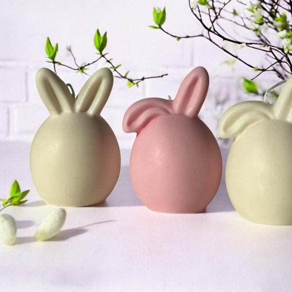 Set of 3 Bunnies Scented Pillar Candle, Easter Candles, Organic Soy Wax, Decorative Candle
