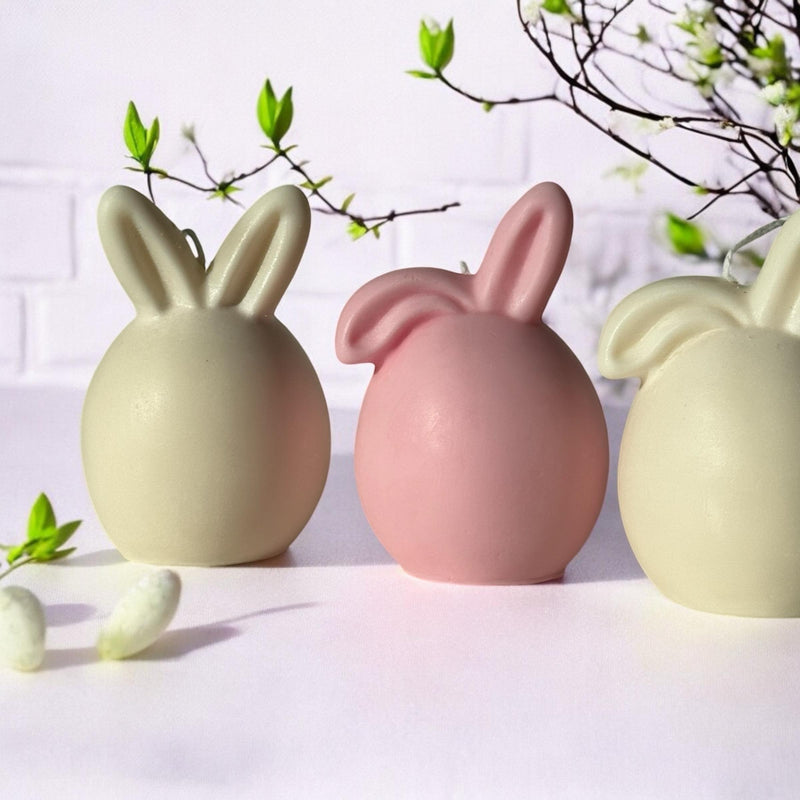 Set of 3 Bunnies Scented Pillar Candle, Easter Candles, Organic Soy Wax, Decorative Candle