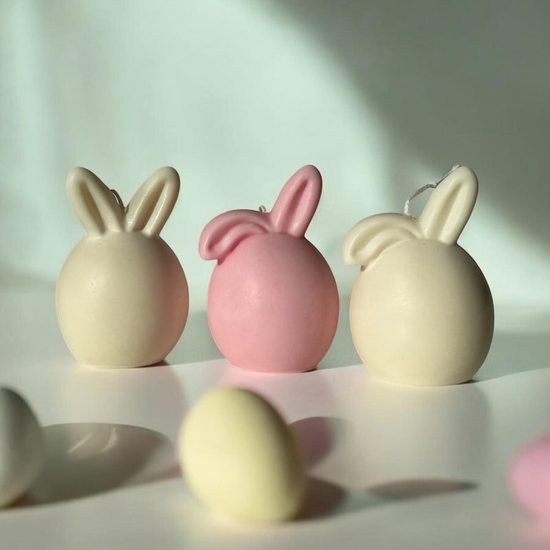 Set of 3 Bunnies Scented Pillar Candle, Easter Candles, Organic Soy Wax, Decorative Candle