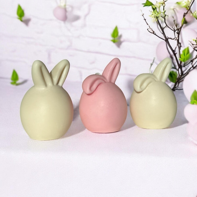 Set of 3 Bunnies Scented Pillar Candle, Easter Candles, Organic Soy Wax, Decorative Candle