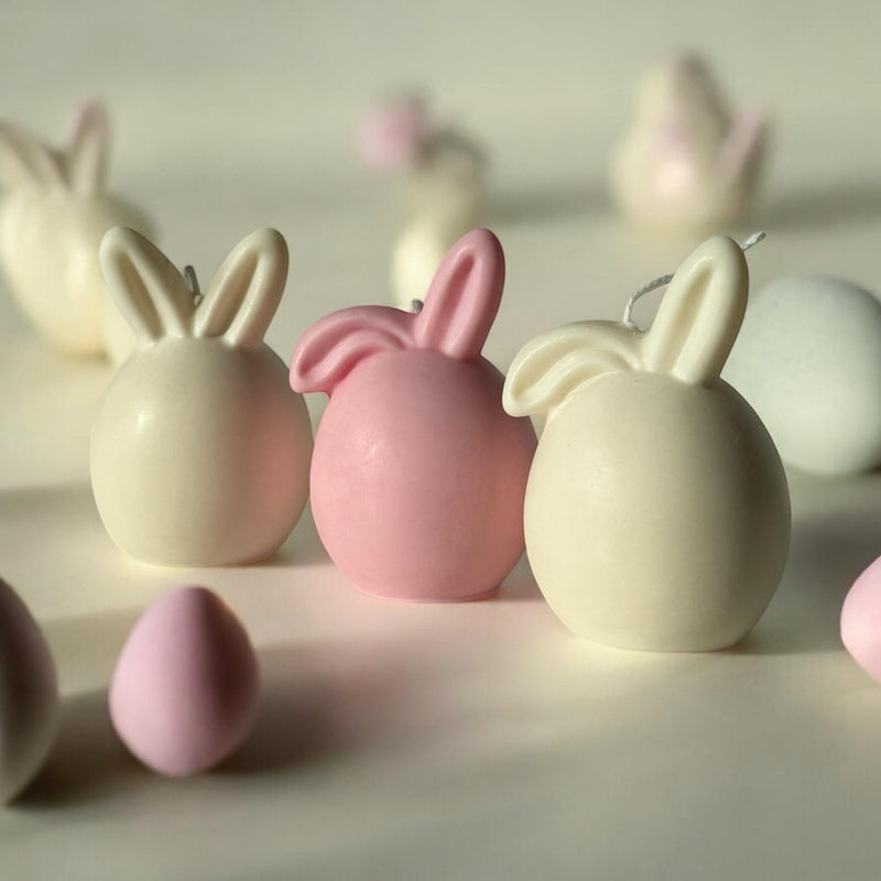 Set of 3 Bunnies Scented Pillar Candle, Easter Candles, Organic Soy Wax, Decorative Candle