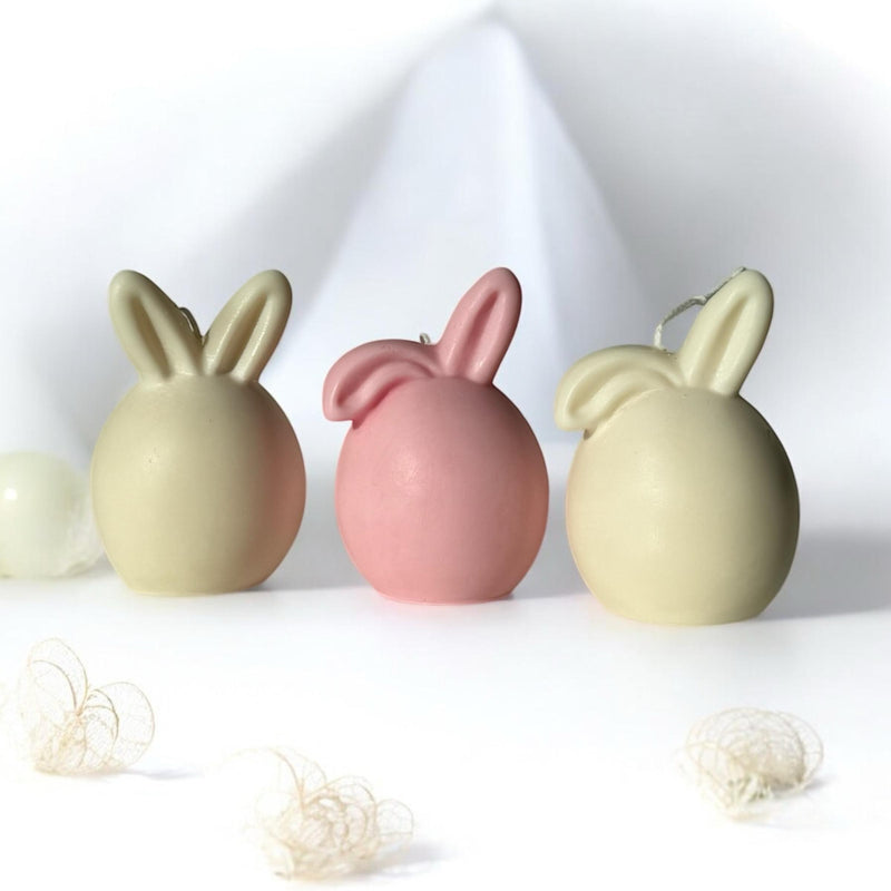 Set of 3 Bunnies Scented Pillar Candle, Easter Candles, Organic Soy Wax, Decorative Candle